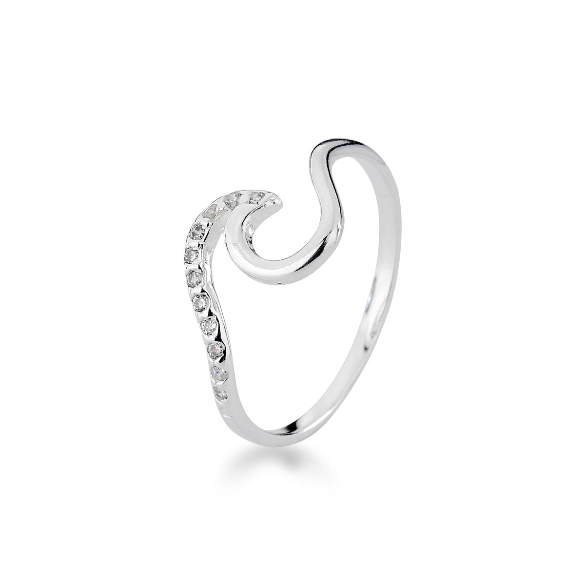 Anel Luza de Onda com Detalhes de Zircônia em Prata 925