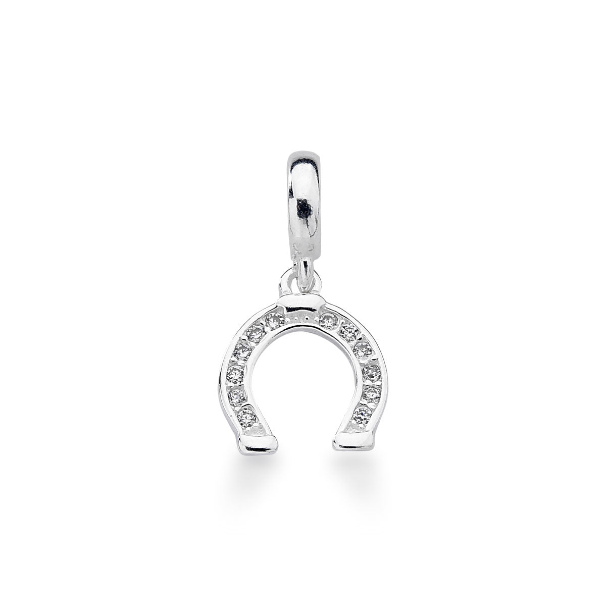 Berloque Ferradura Cravejada de Zircônia Luza em Prata 925