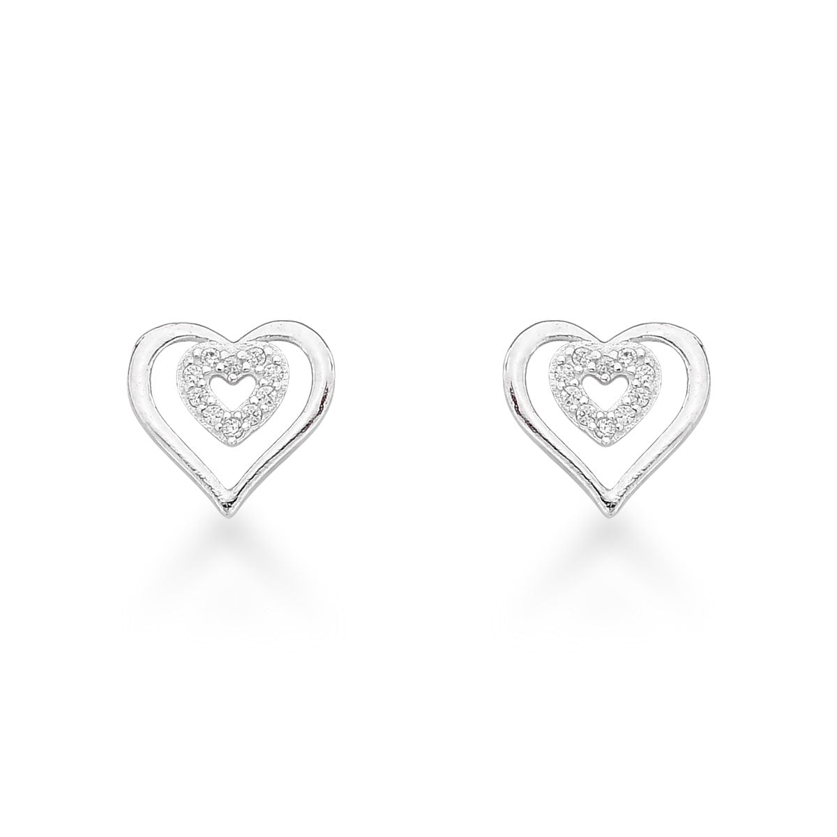 Brinco de Coração Vazado Luza com Coração Cravejado Interno em Prata 925