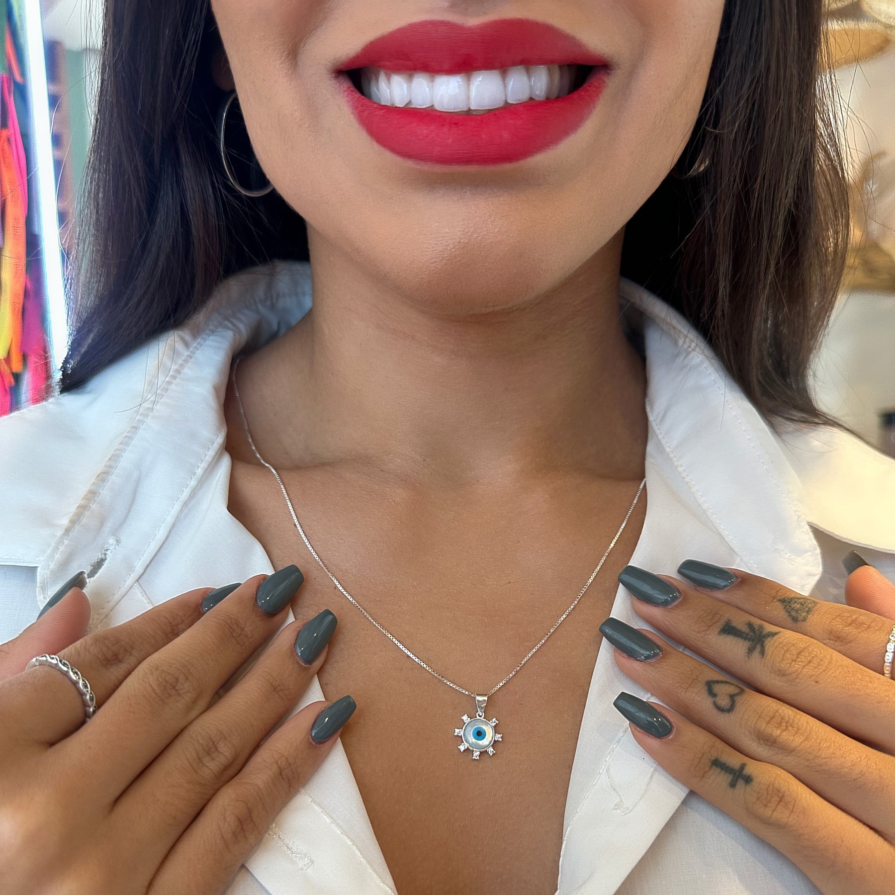 Pingente Leme de Olho Grego com Zircônias em Prata 925