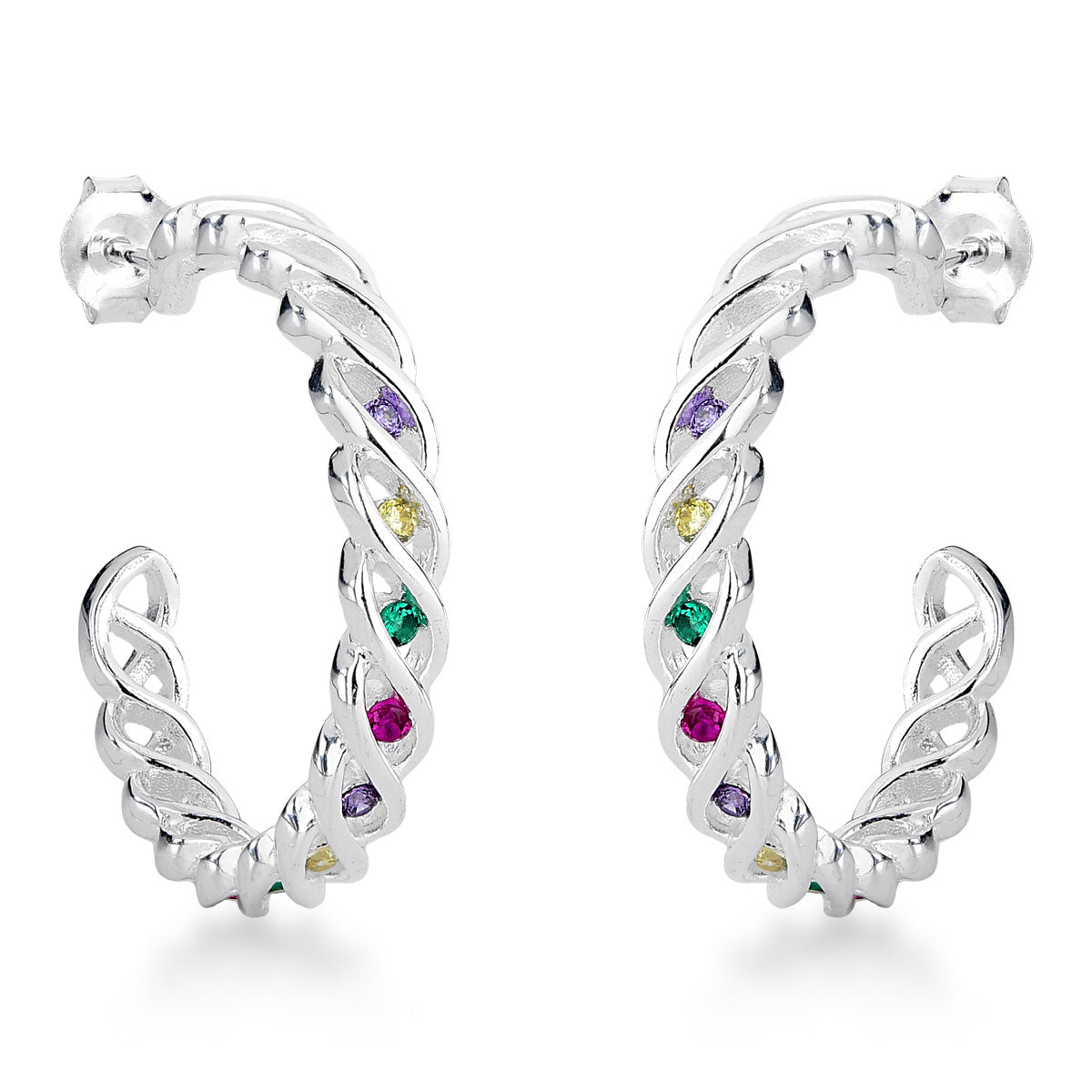 Brinco Argola Luza Média Trançada com Zircônias Colors em Prata 925