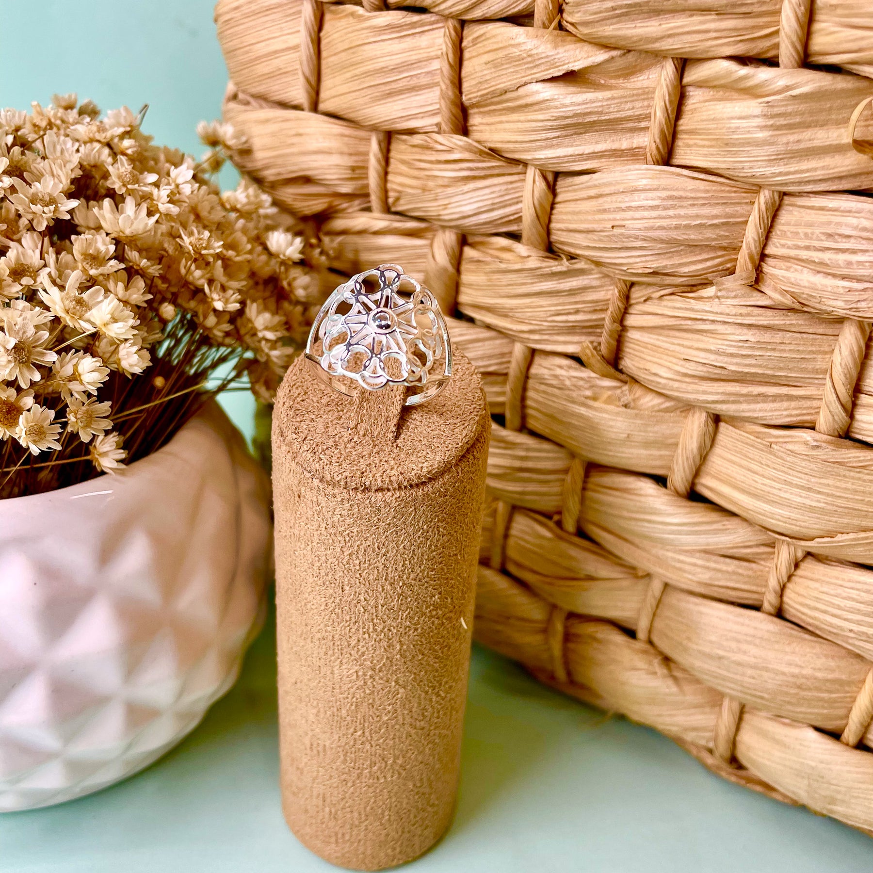 Anel de Mandala com Ponto de Luz Central em Prata 925