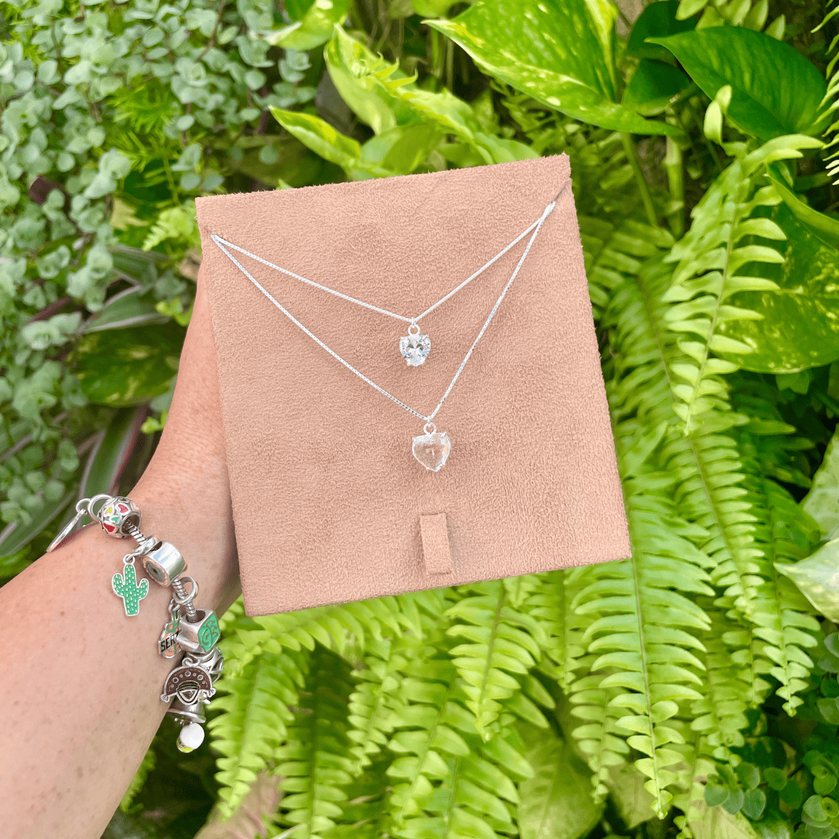 Colar Duplo de Ponto de Luz de Coração Luza em Prata 925