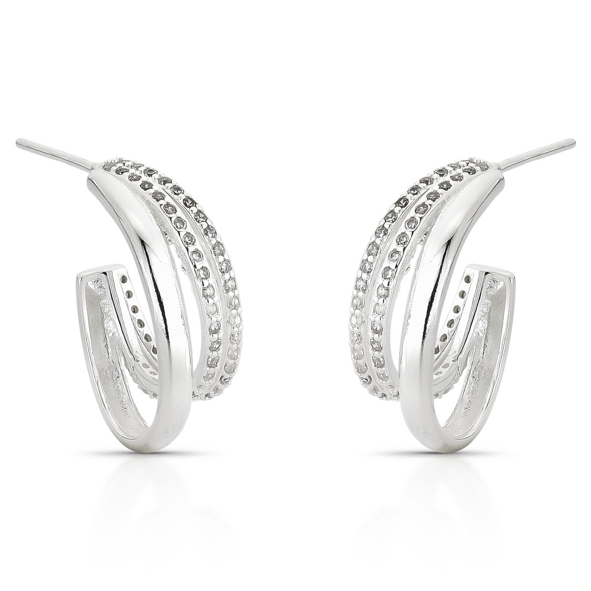 BRINCO ARGOLA LUZA OVAL DUAS LINHAS CRAVEJADAS E UMA LISA EM PRATA 925