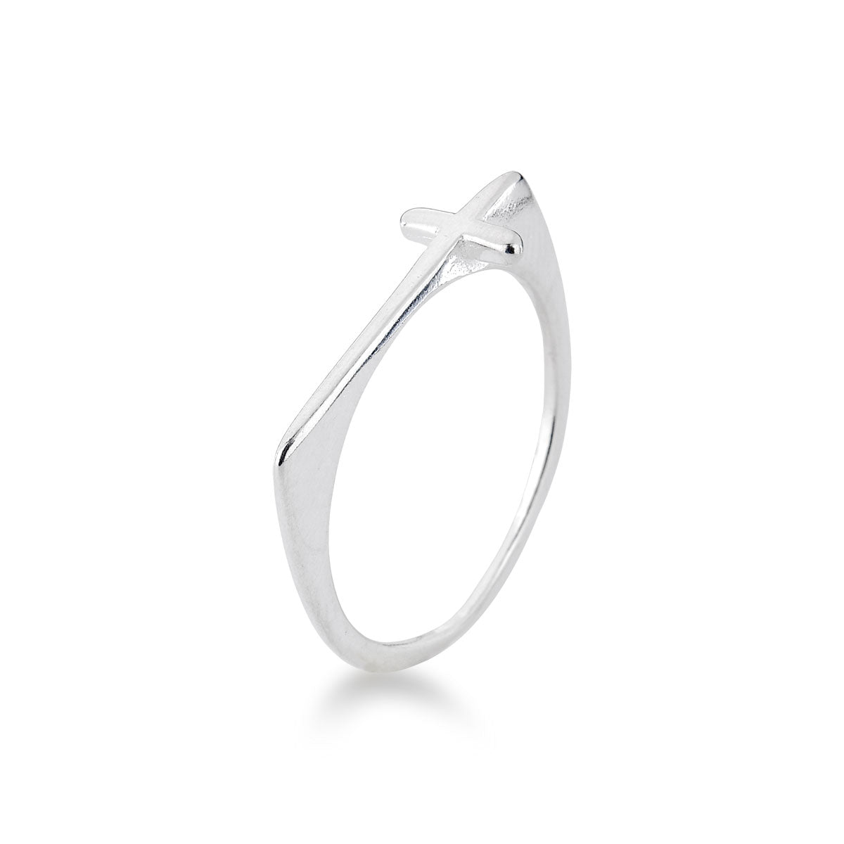 Anel Luza Quadrado com Detalhe de Cruz Lisa em Prata 925