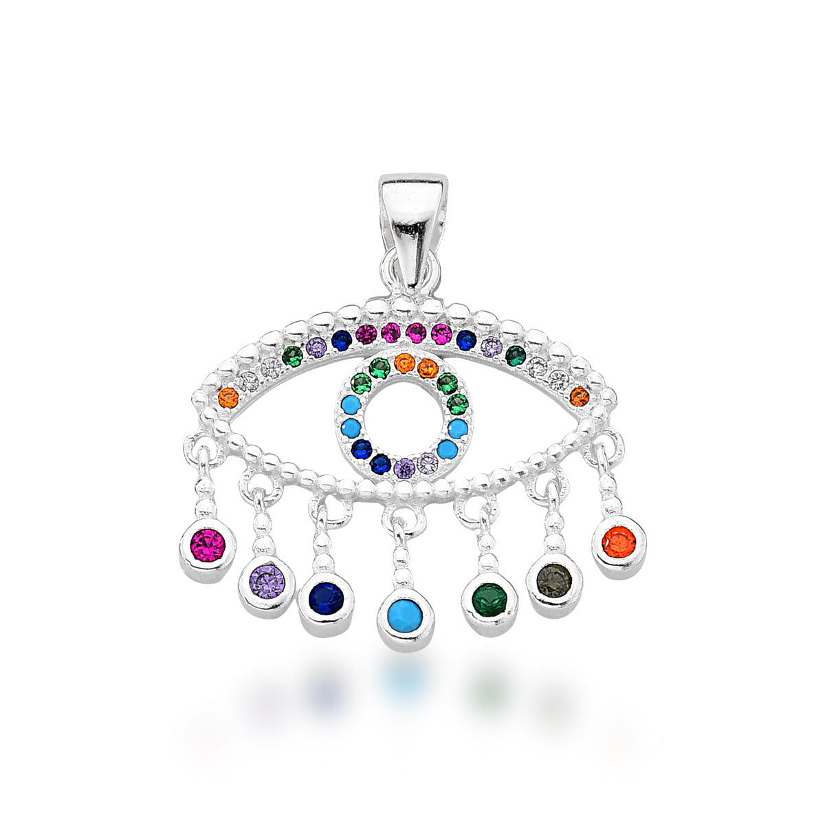 Pingente de Olho Grego Vazado com Microzircônias e Pontos de Luz Colors Pendentes em Prata 925