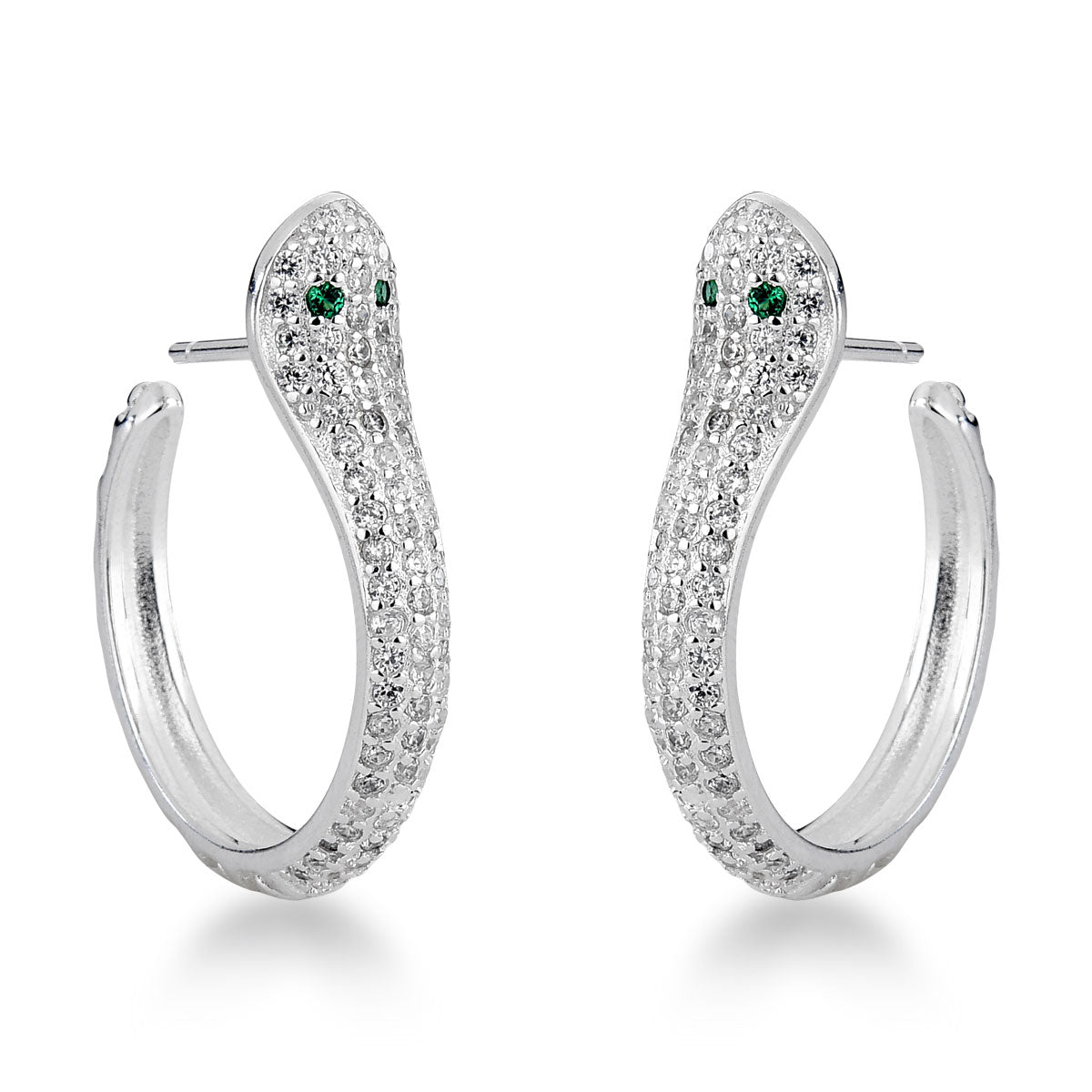 Brinco Argola de Cobra Cravejado de Zircônias em Prata 925