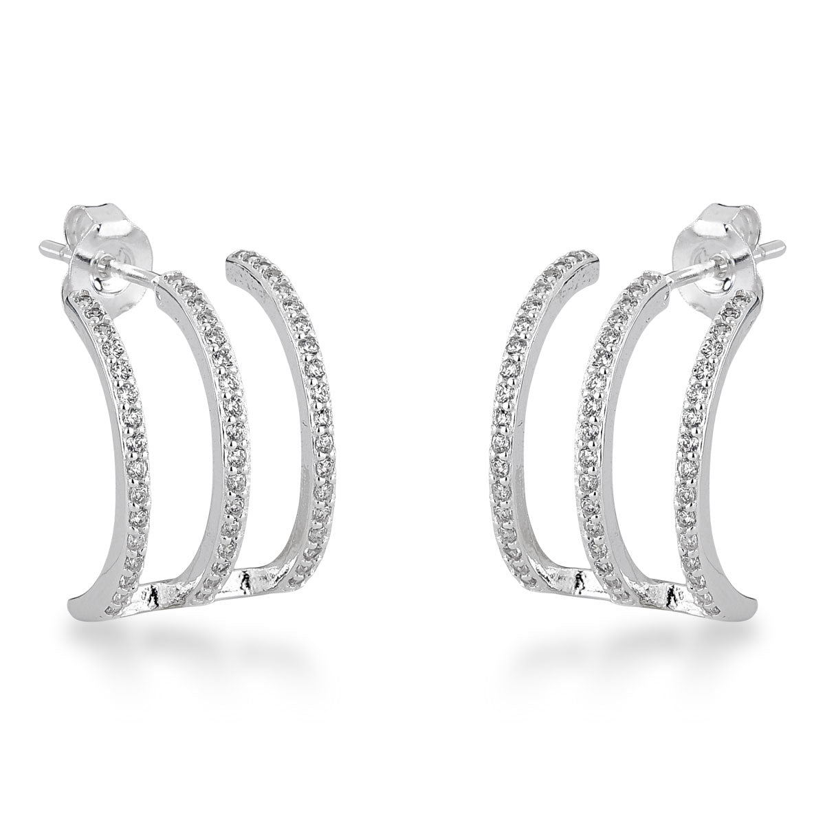 Brinco Luza com 3 Linhas Finas Cravejadas de Zircônias em Prata 925