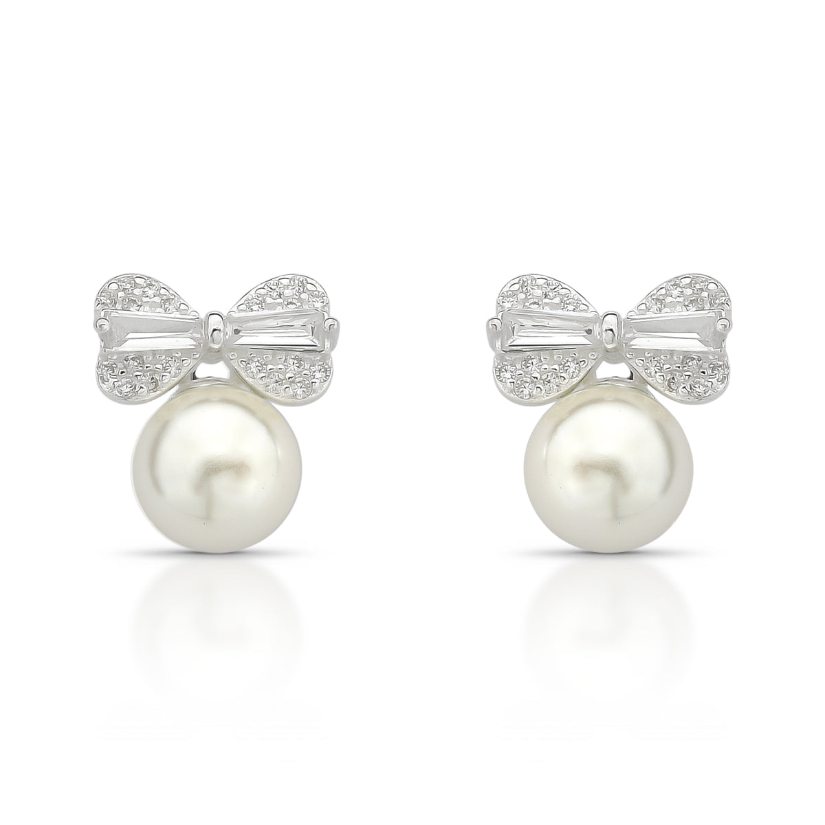 Brinco Luza de Pérola com Laço de Navete e Zircônia em Prata 925