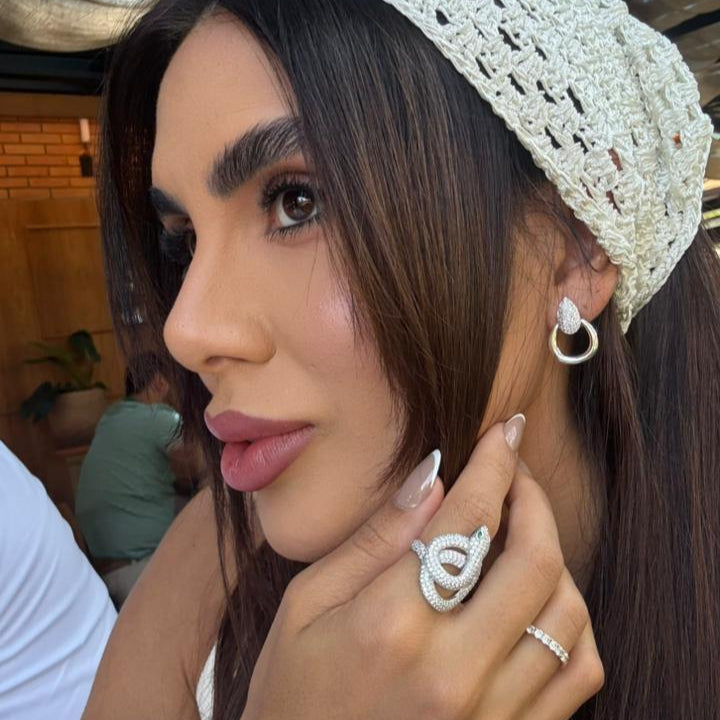 Anel Luza Luxo de Cobra Cravejada de Zirconia em Prata 925