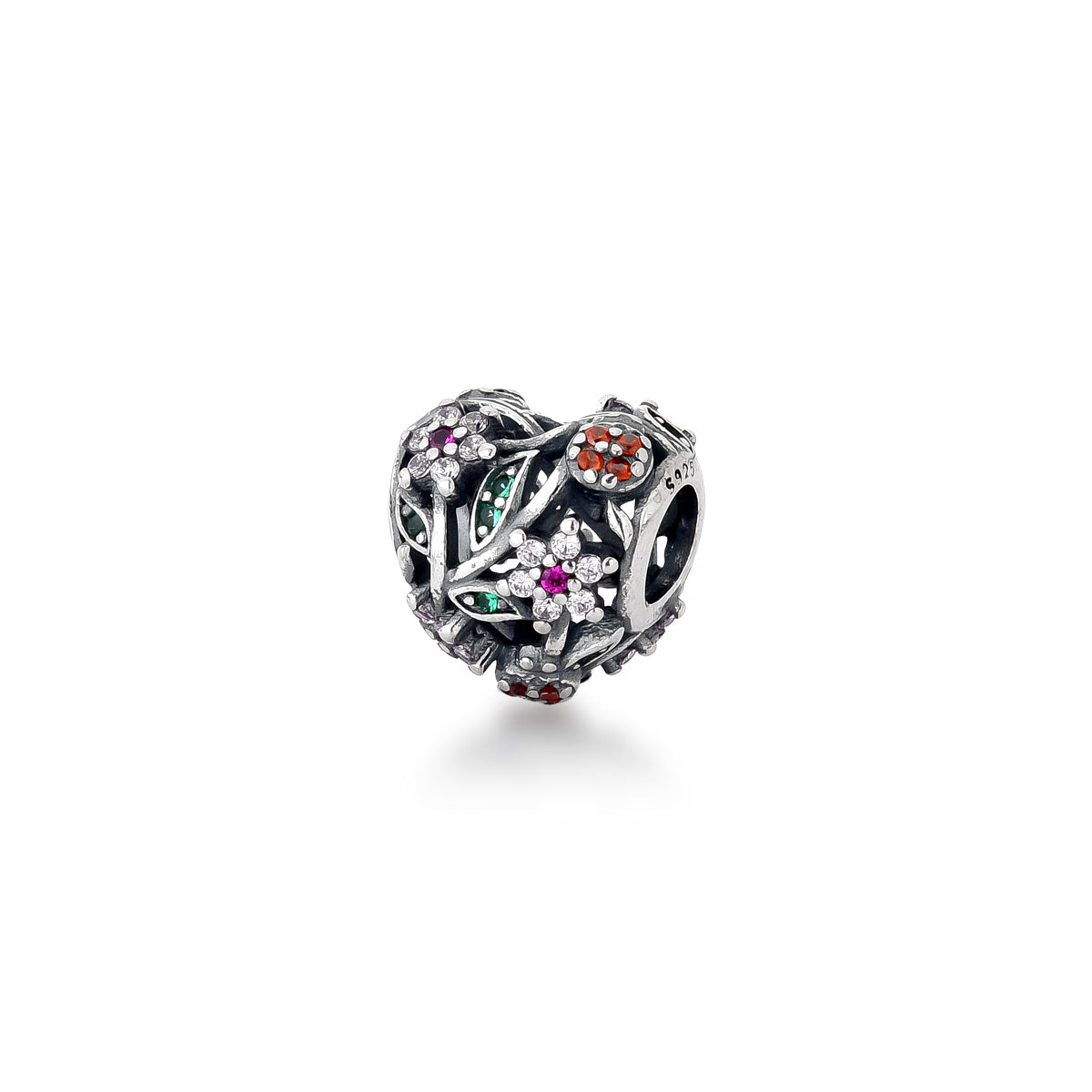 Berloque Coração de Flores com Zircônias Colors em Prata 925