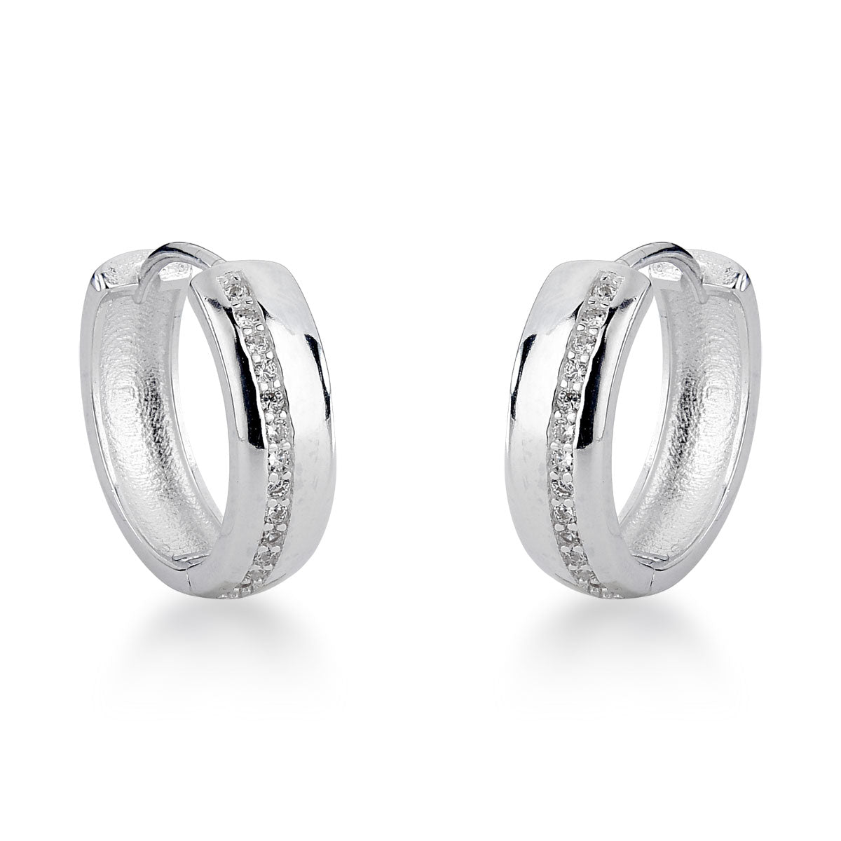 Brinco de Argola Luza Média e Grossa com 1 Linha Cravejada em Prata 925