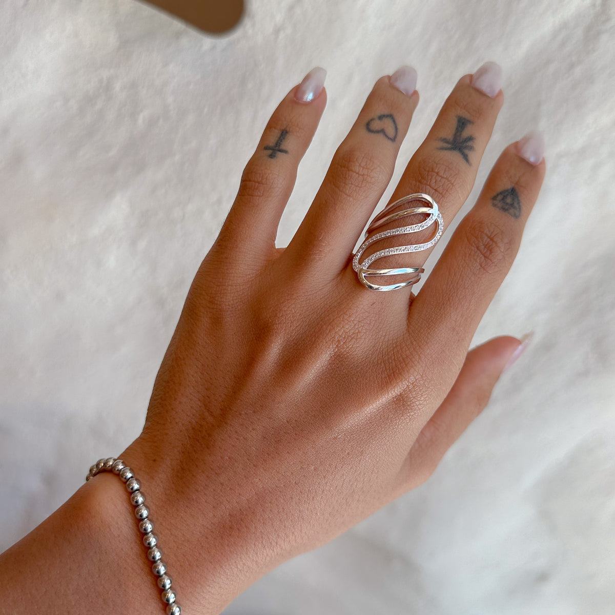 Anel de Linhas com Zircônia em Prata 925