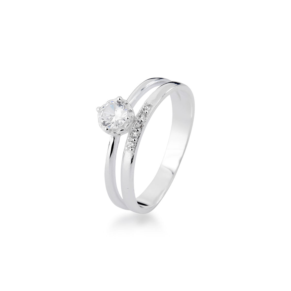 Anel Aparador Luza com Detalhe de Zirconia e Solitário em Prata 925