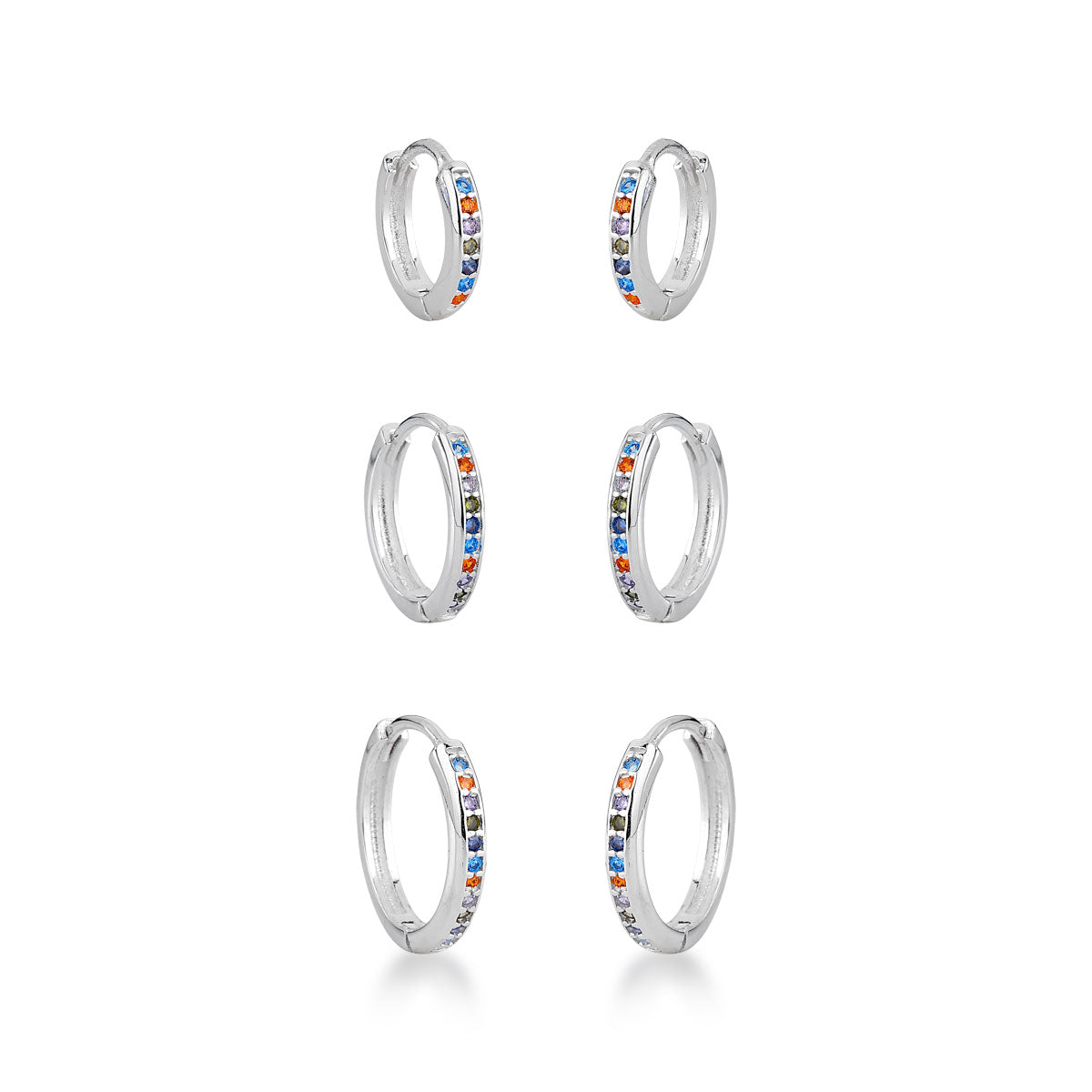 Brinco Trio de Argolas Luza com Minis Zircônias Colors em Prata 925