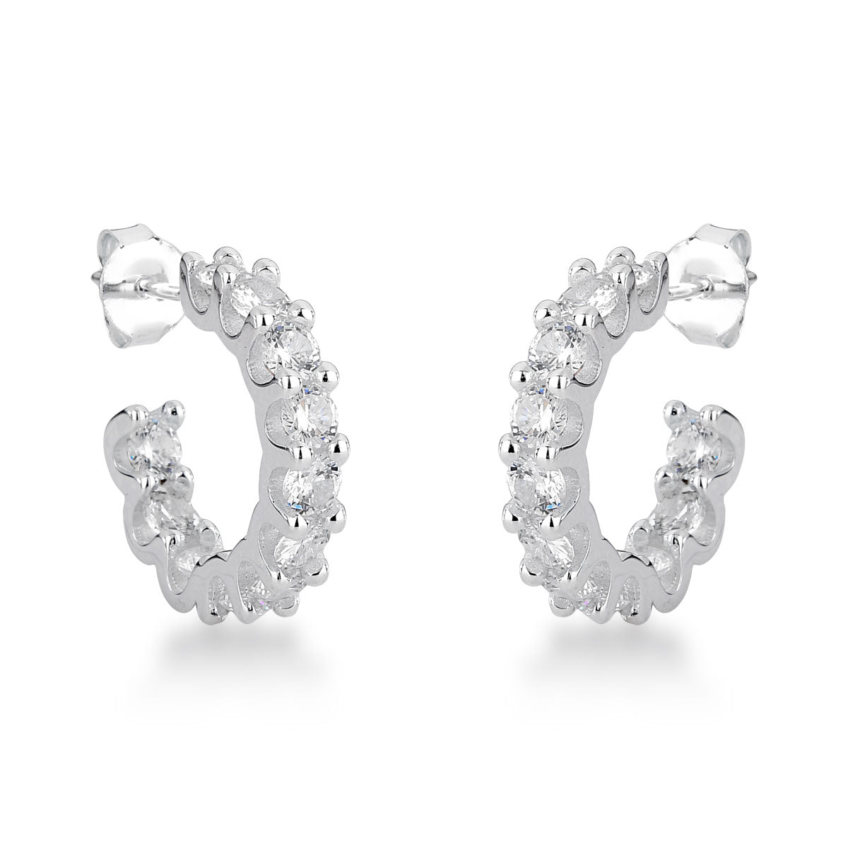 Brinco Meia Argola Luza com Zircônias Cristais Externas e Internas em Prata 925