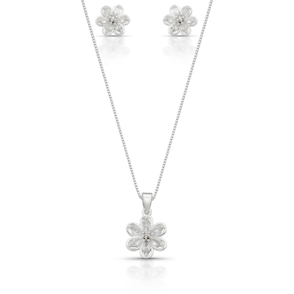 Conjunto Flor Detalhes de Navete em Prata 925