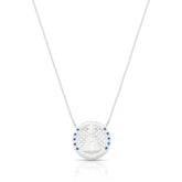 COLAR COM PINGENTE VAZADO REDONDO DE NOSSA SENHORA COM MICRO ZIRCÔNIA AZUL