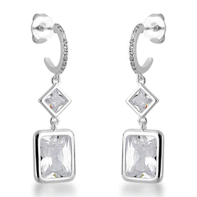 Meia Argola com Pontos de Luz Geométricos Pendentes em Prata 925