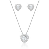 Conjunto Luza de Coração Cravejado de Zircônia com Ponto de Luz em Prata 925