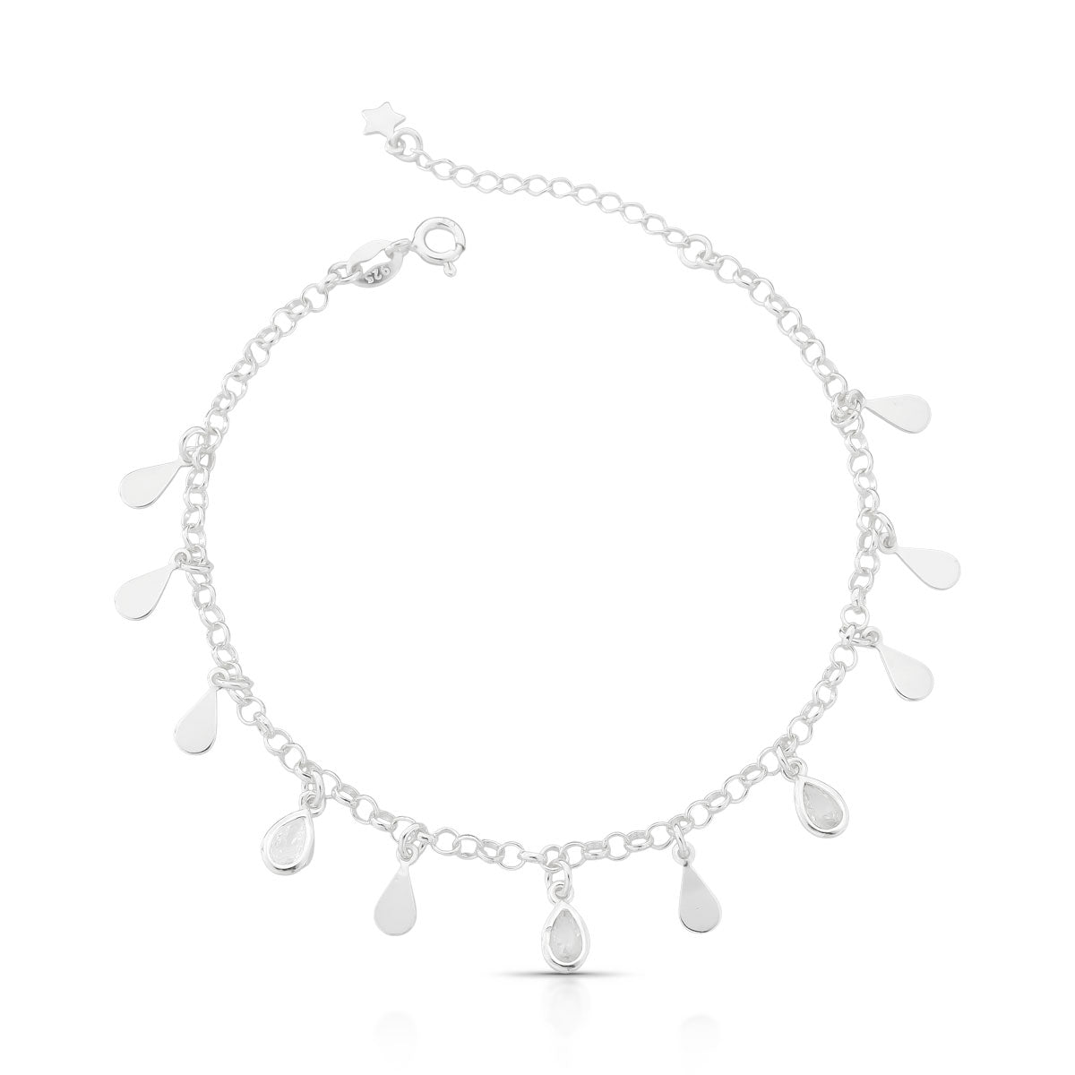 PULSEIRA ZIRCÔNIA EM GOTA EM PRATA 925