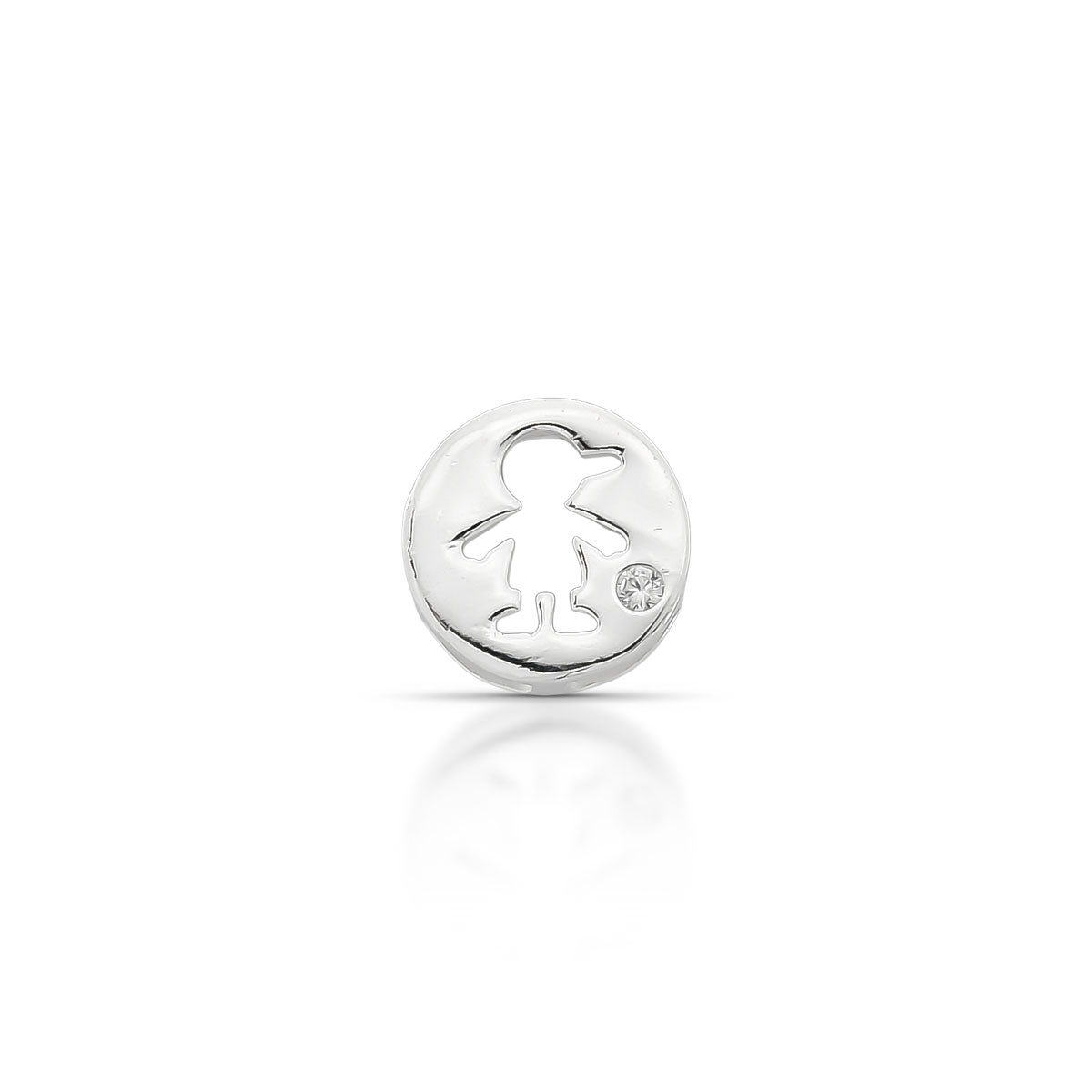 Pingente Círculo com Menino Vazado e Ponto de Luz Luza em Prata 925