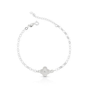 PULSEIRA TREVO LUZA MICRO ZIRCÔNIA NO MEIO EM PRATA 925