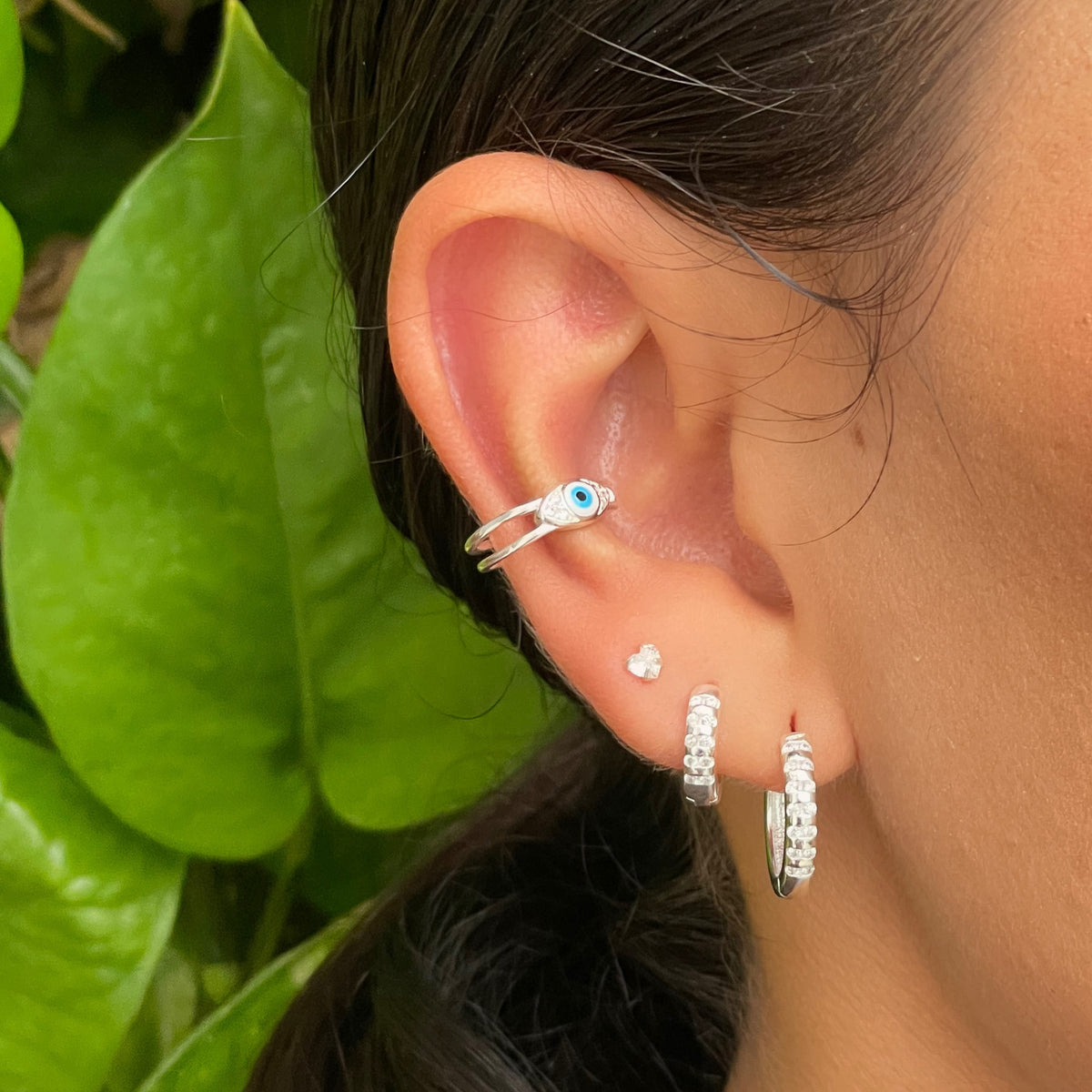 Piercing Fake de Olho Grego Cravejado em Prata 925