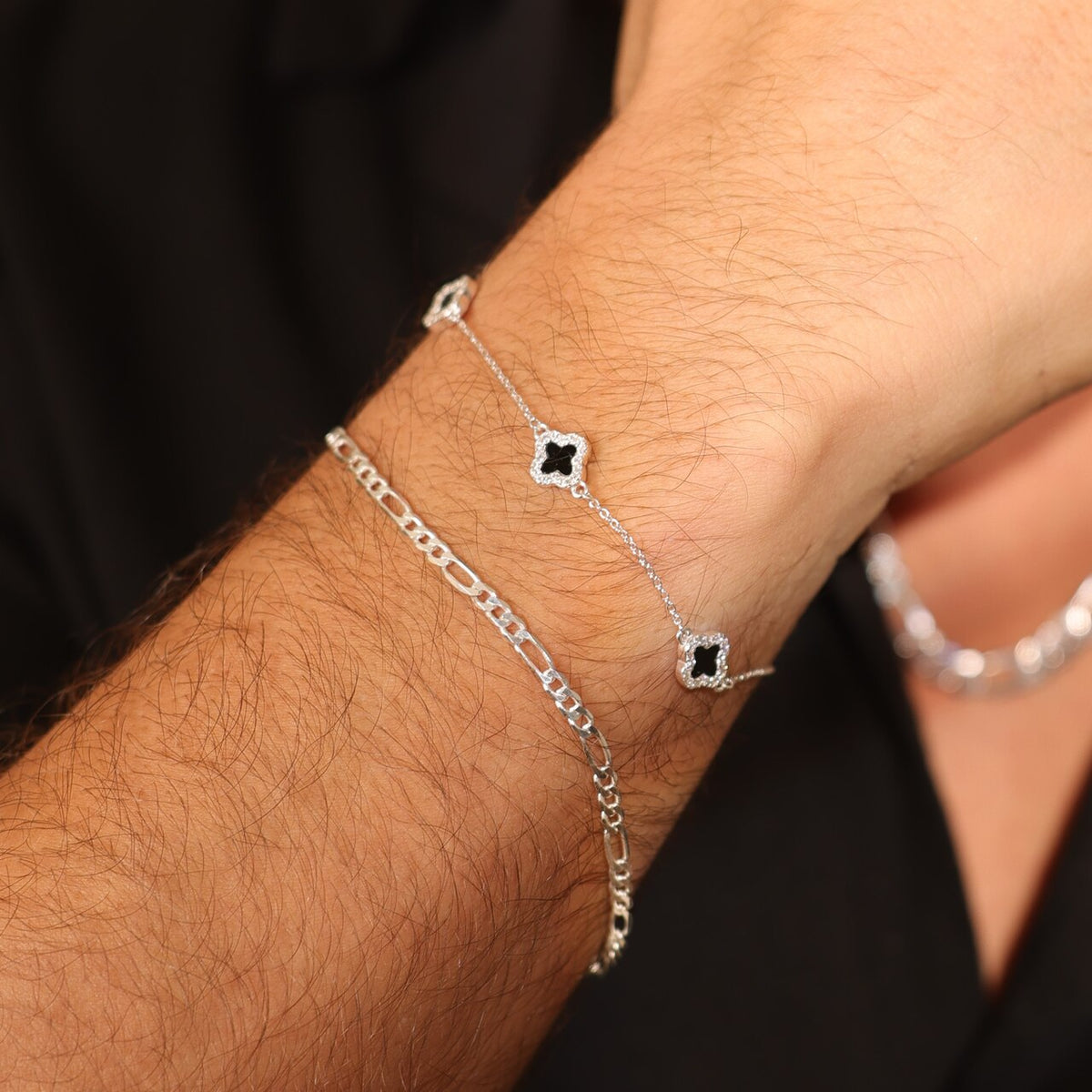 Pulseira Luza Masculina de Malha Fígaro Fina em Prata 925