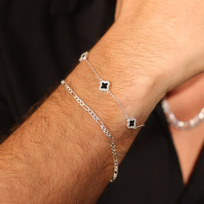 Pulseira Luza Masculina de Malha Fígaro Fina em Prata 925