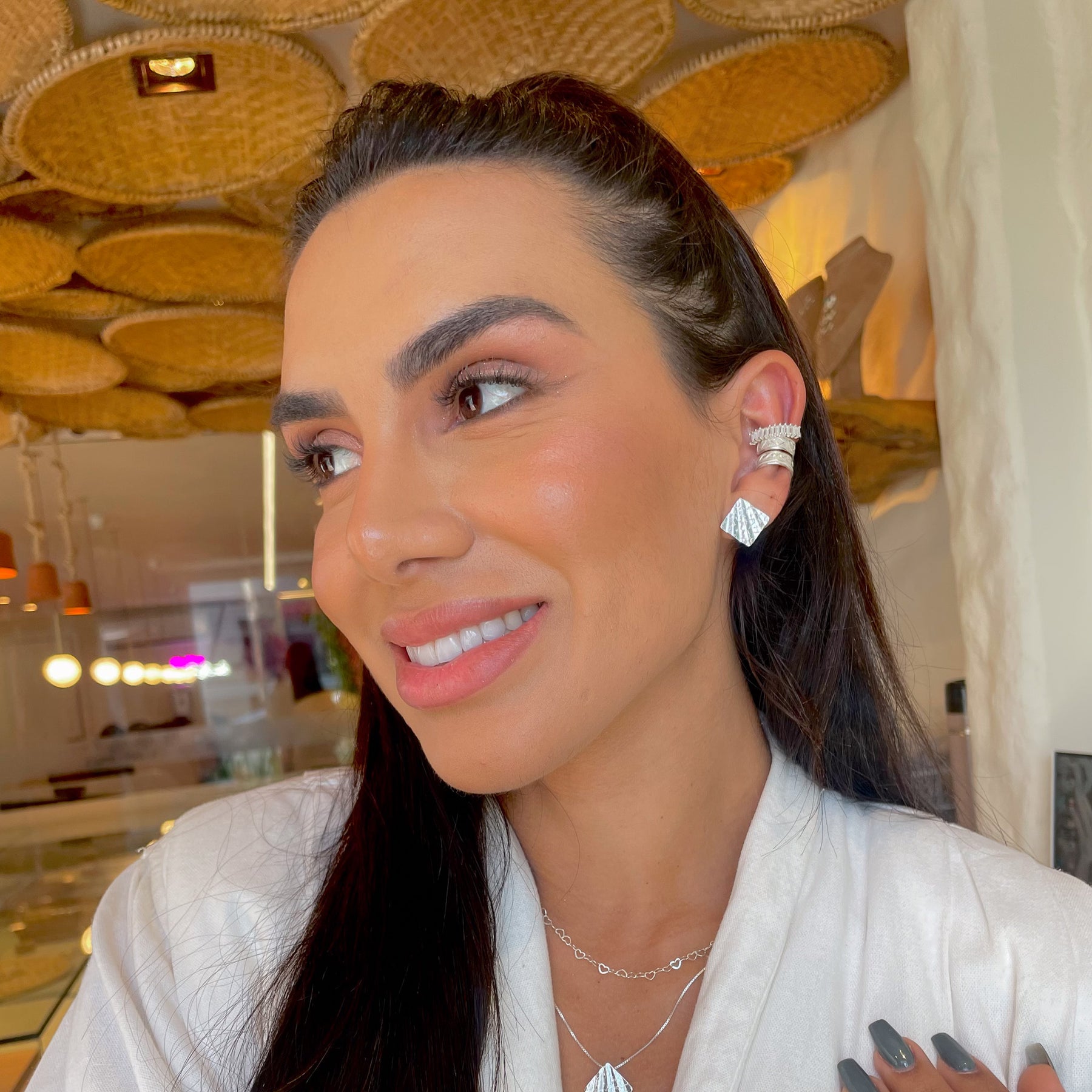 Conjunto Orgânico Luza Quadrado Diamantado em Prata 925