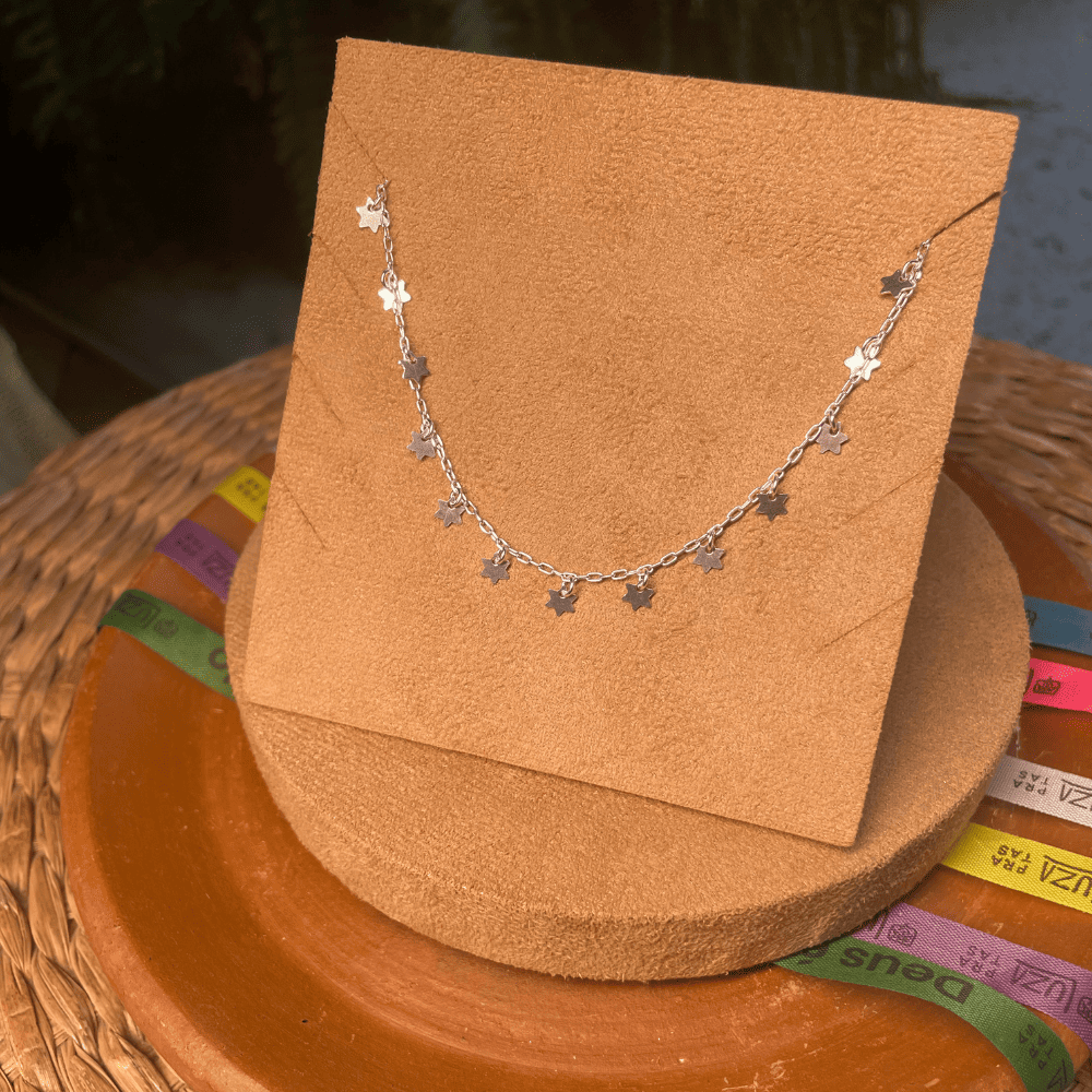 COLAR CHOCKER LUZA DE ESTRELAS LISAS EM PRATA 925
