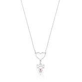 COLAR CORAÇÃO VAZADO COM MENINA PENDENTE E MINI ZIRCÔNIA ROSA EM PRATA 925