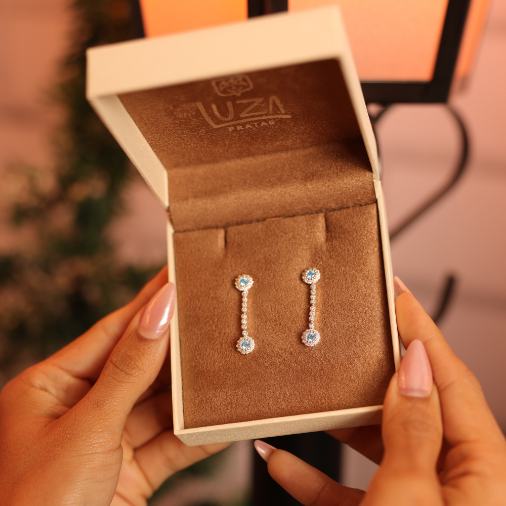 BRINCO PENDENTE  FLOR COLOR EM PRATA 925