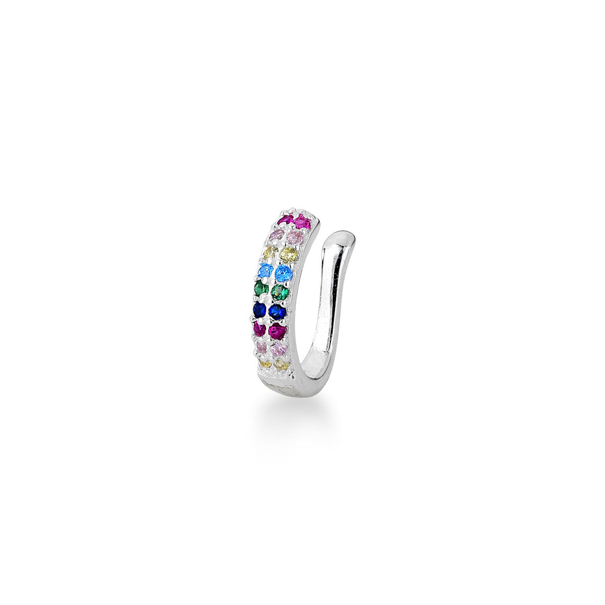 Piercing Fake com Duas Linhas de Zircônias Colors em Prata 925