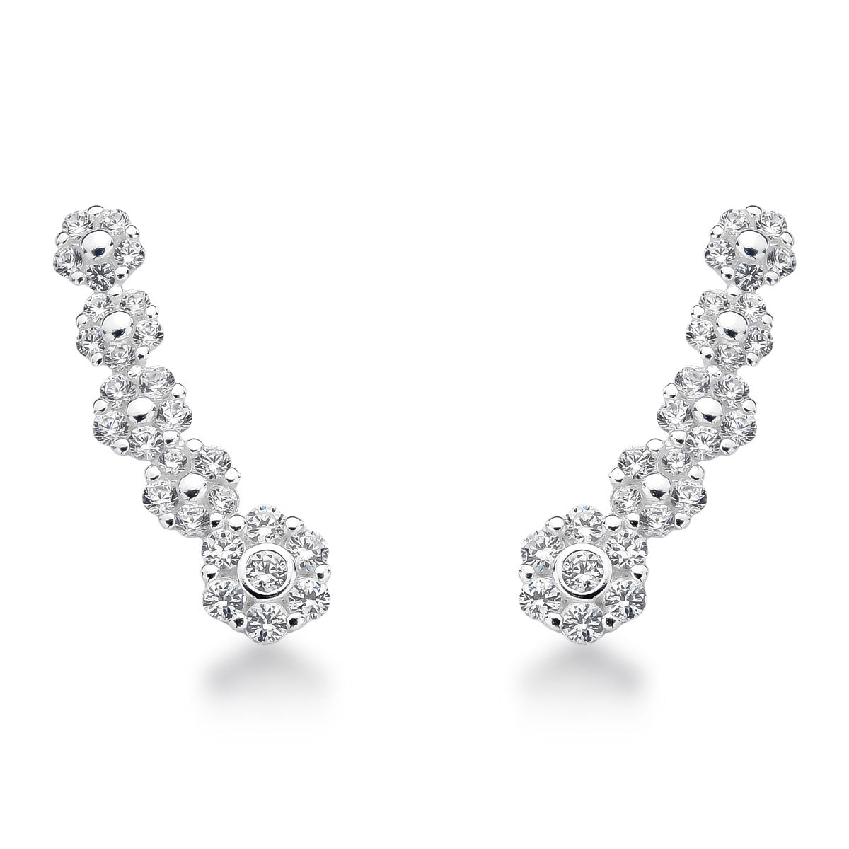 Brinco Ear Cuff de Flores Cravejadas em Prata 925