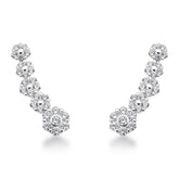 Brinco Ear Cuff de Flores Cravejadas em Prata 925