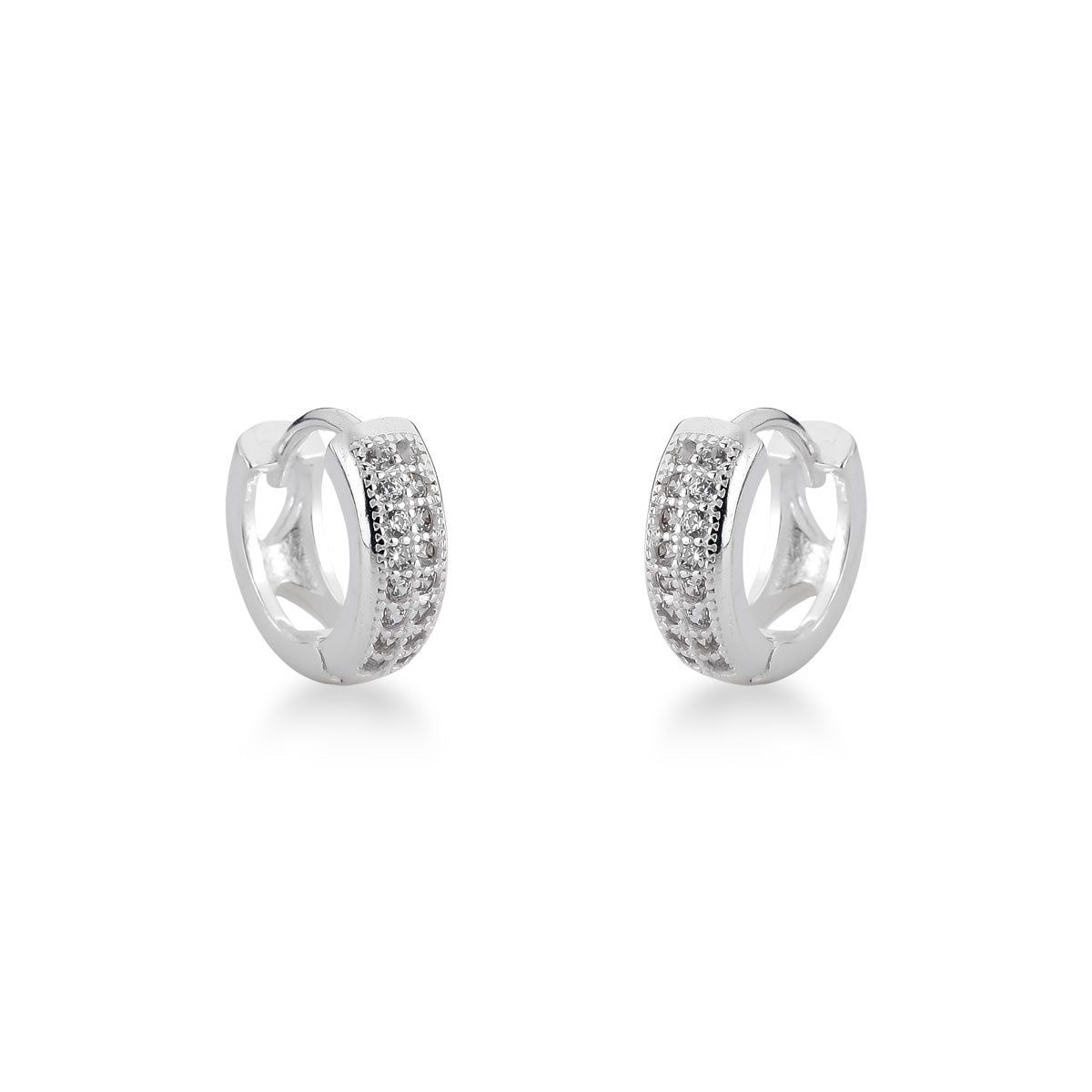 Brinco Argola 12mm com Duas Linhas de Zircônia em Prata 925