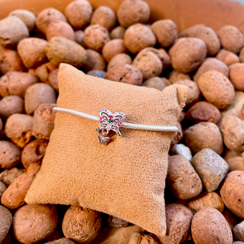 Berloque de Borboleta com Zircônias Colors Luza em Prata 925 Envelhecida