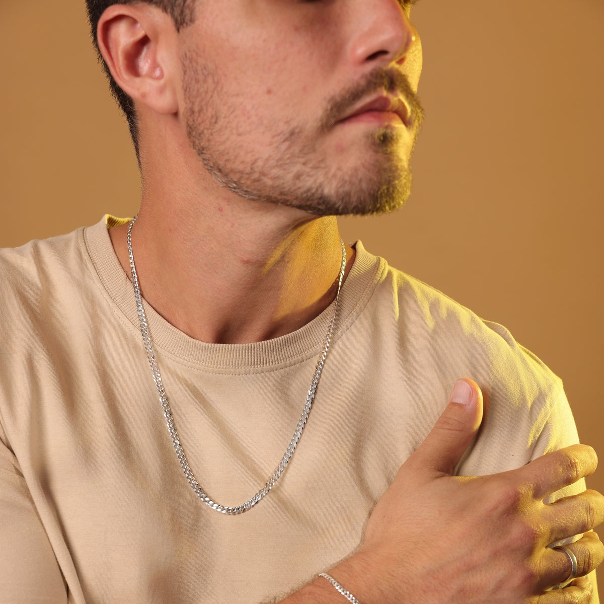 Colar Luza Masculino Longo em Corrente de Elos Grumet em Prata 925