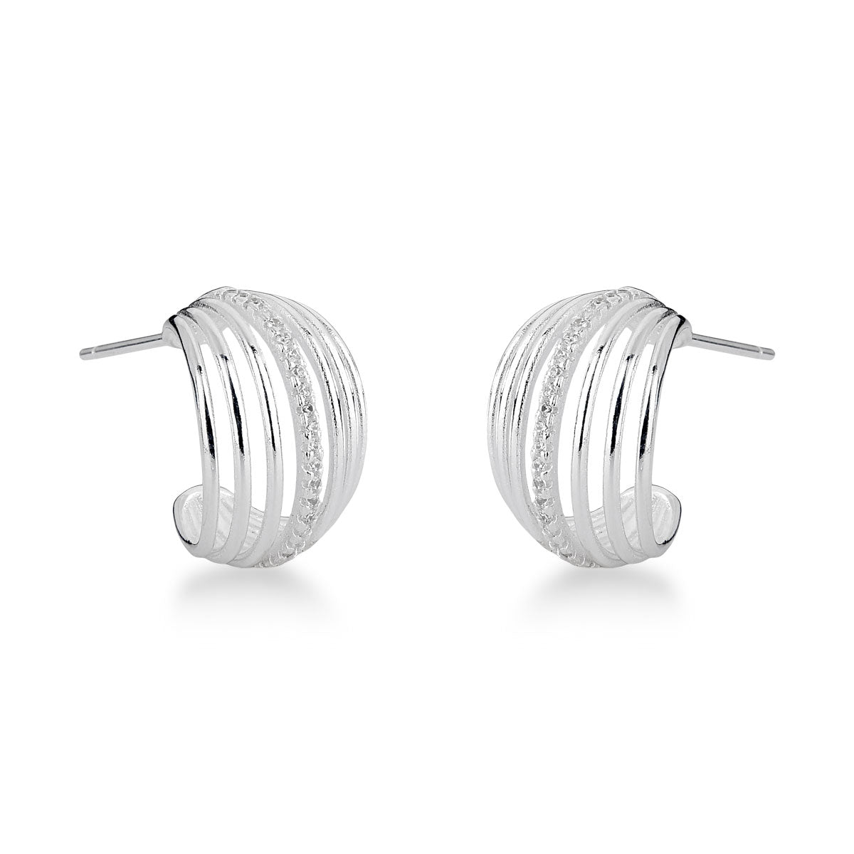 Brinco de Meia Argola Luza com 7 Linhas Sendo a Central Cravejada em Prata 925