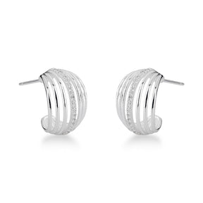 Brinco de Meia Argola Luza com 7 Linhas Sendo a Central Cravejada em Prata 925