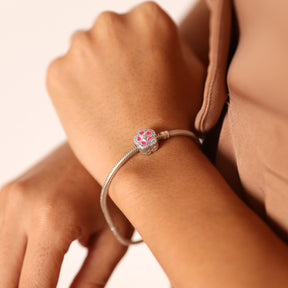 Berloque de Flor Rosa com Zircônias em Prata 925