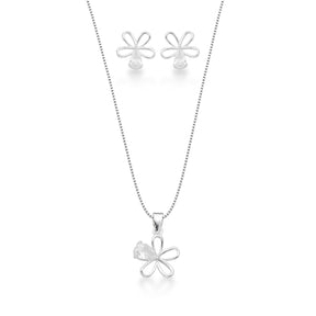 Conjunto Flor Vazada com Detalhe de Pedra em Prata 925