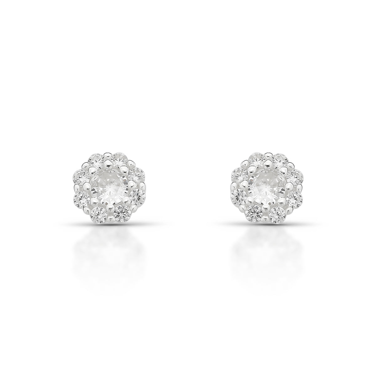 BRINCO LUZA BOTÃO FLOR CRAVEJADO COM ZIRCONIA EM PRATA 925