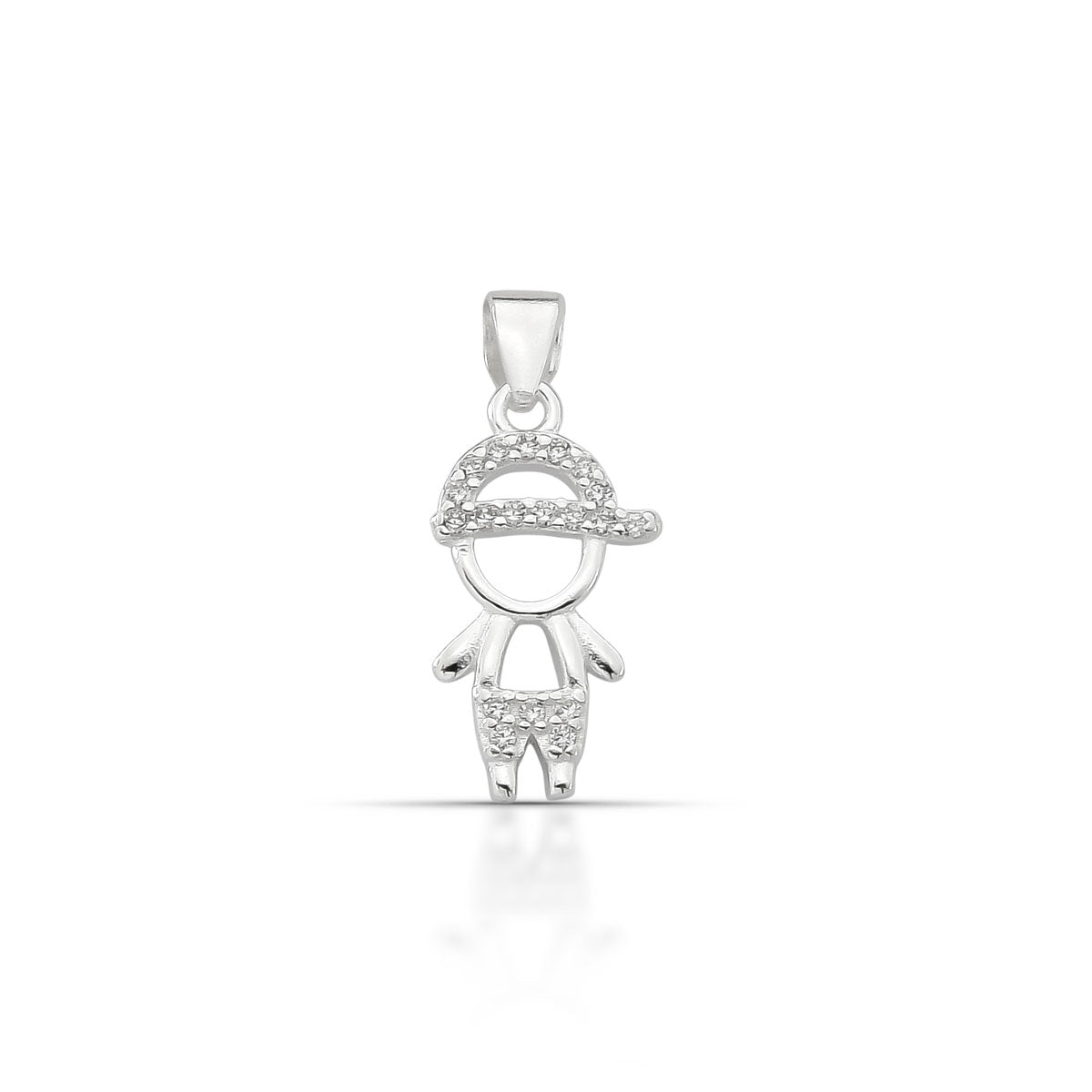 PINGENTE MENINO VAZADO CHAPEL PARA TRÁS COM ZIRCÔNIA EM PRATA 925