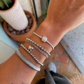 Pulseira da Vida Luza Pratas com Fecho Cilindrico Cravejado em Prata 925