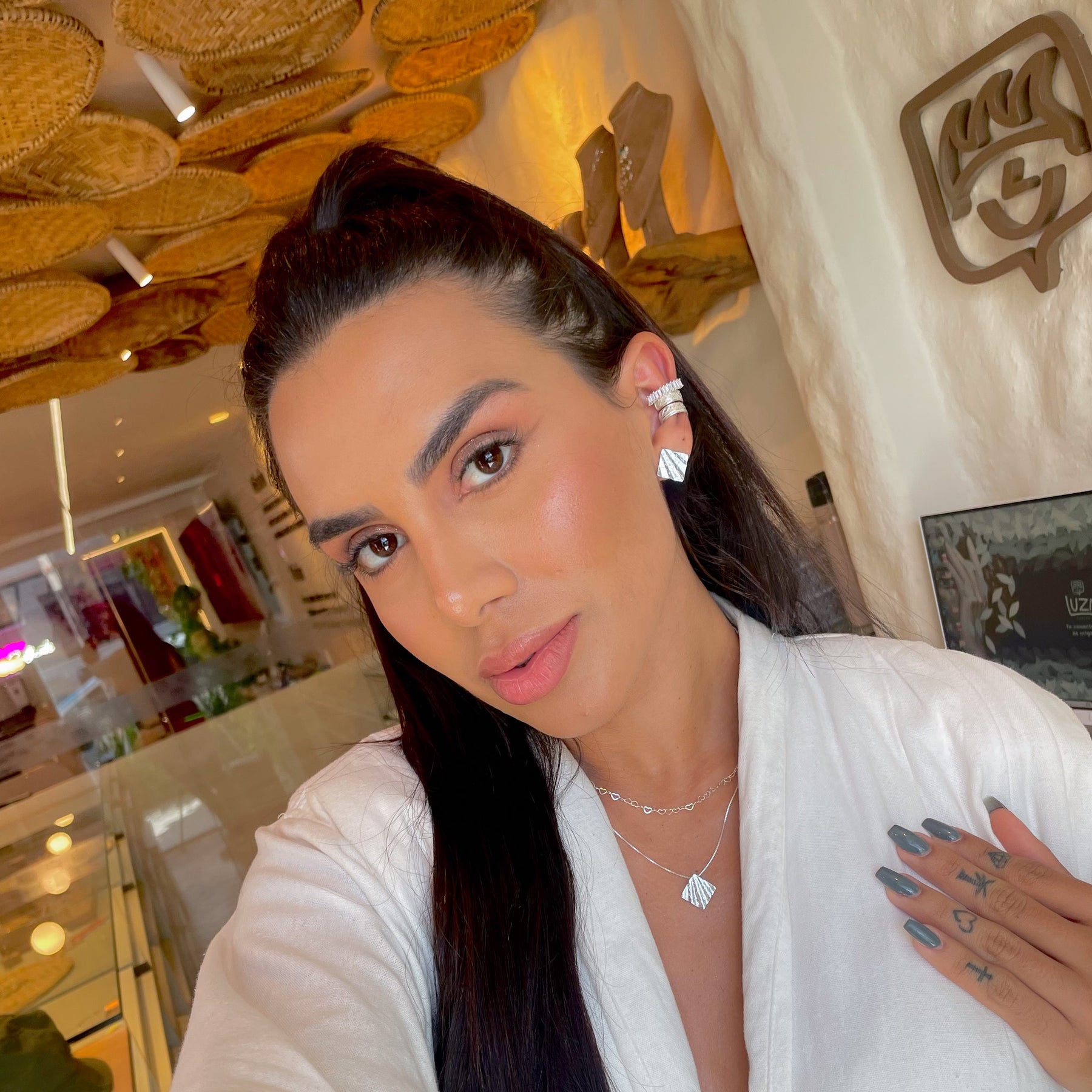 Conjunto Orgânico Luza Quadrado Diamantado em Prata 925