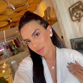 Conjunto Orgânico Luza Quadrado Diamantado em Prata 925