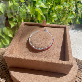 Pulseira Riviera com Linha Branca e Linha Laranja Luza em Prata 925